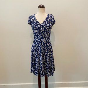 Boden Navy and White Floral Jersey Dress Womens 6P